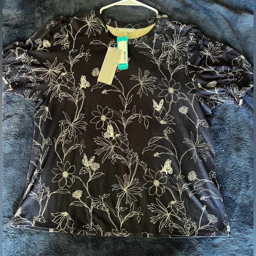 Daniel Rainn Navy and White Floral Blouse